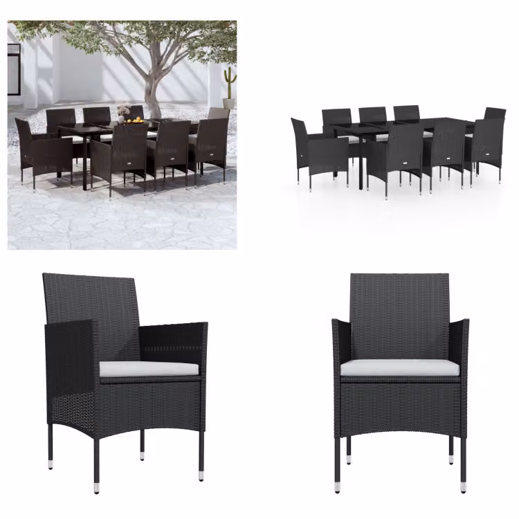 vidaXL Set da pranzo da giardino 9 pezzi con cuscini nero - Set da pranzo da giardino - Set da pranzo da giardino - Set di mobili da giardino - Set di mobili da giardino