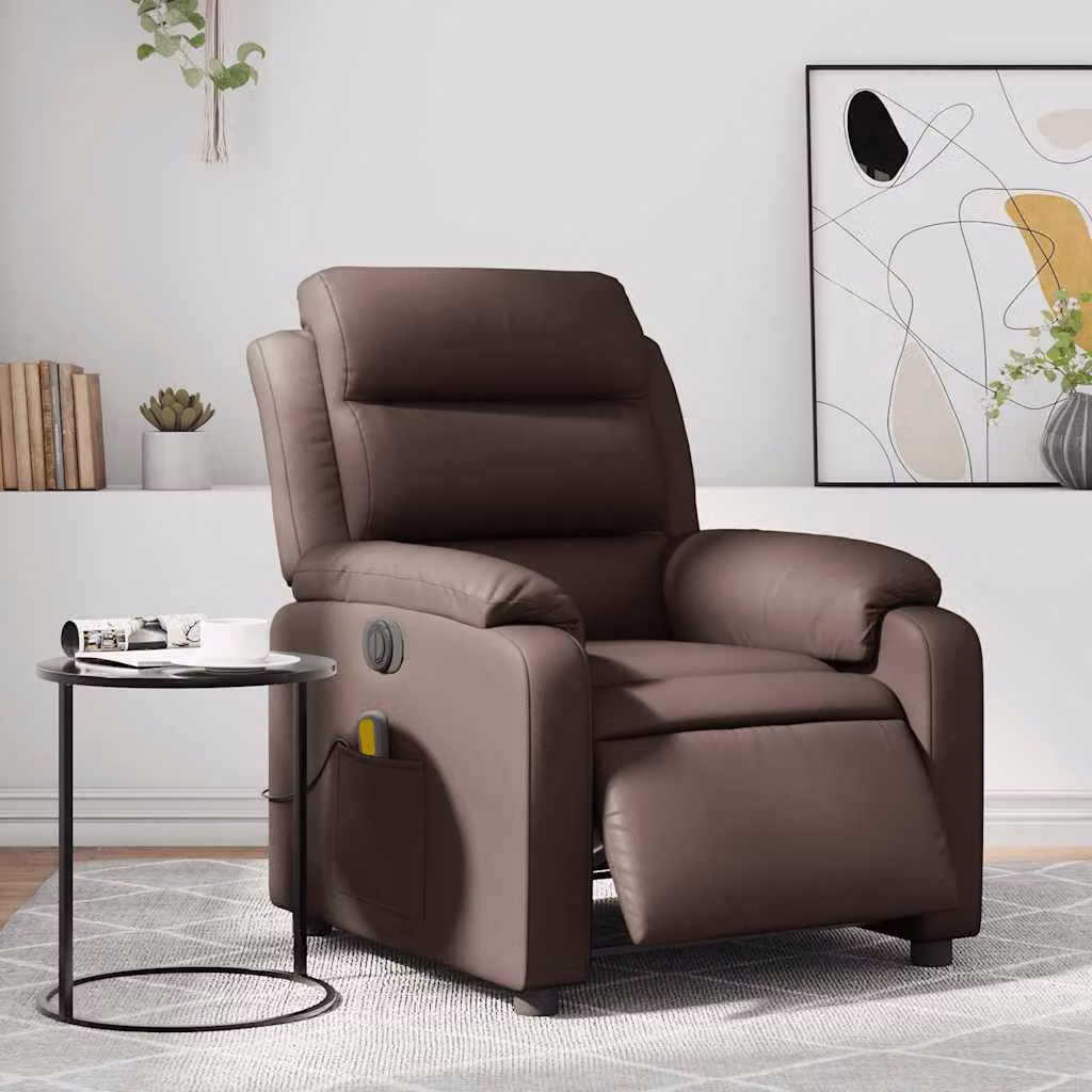 vidaXL Poltrona Massaggiante Elettrica Marrone in Similpelle con Braccioli e Design Moderno – 1