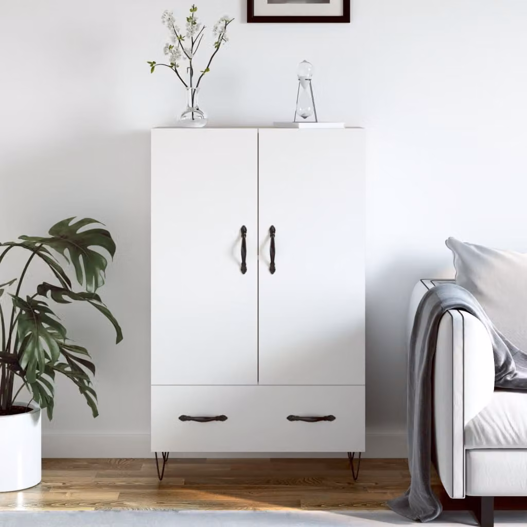 Credenza moderna vidaXL bianca in legno multistrato e metallo, L: 69,5 cm, P: 31 cm, H: 115 cm