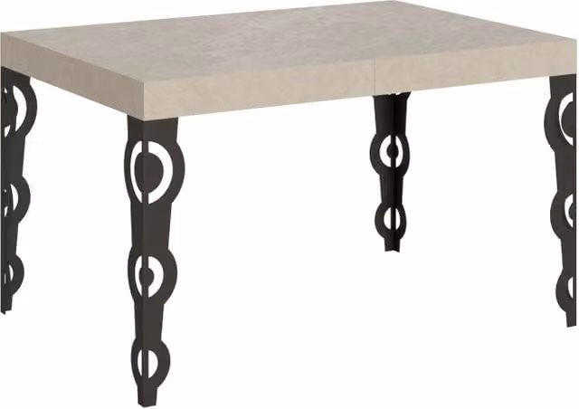 Tavolo allungabile moderno Karamay beige con piano in laminato MDF e struttura in metallo L/P/H: 140-244 x 80 x 77 cm