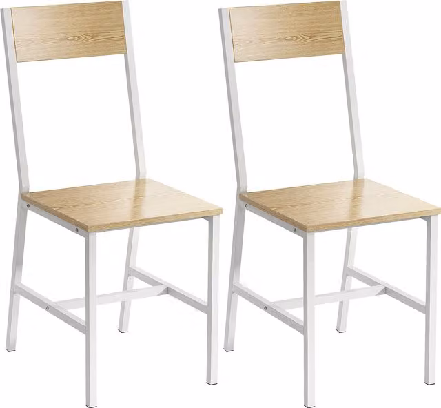 Set di 2 sedie da pranzo HOMCOM con schienale inclinato, struttura in metallo e legno naturale, L/P/H: 36 x 47 x 88.3 cm