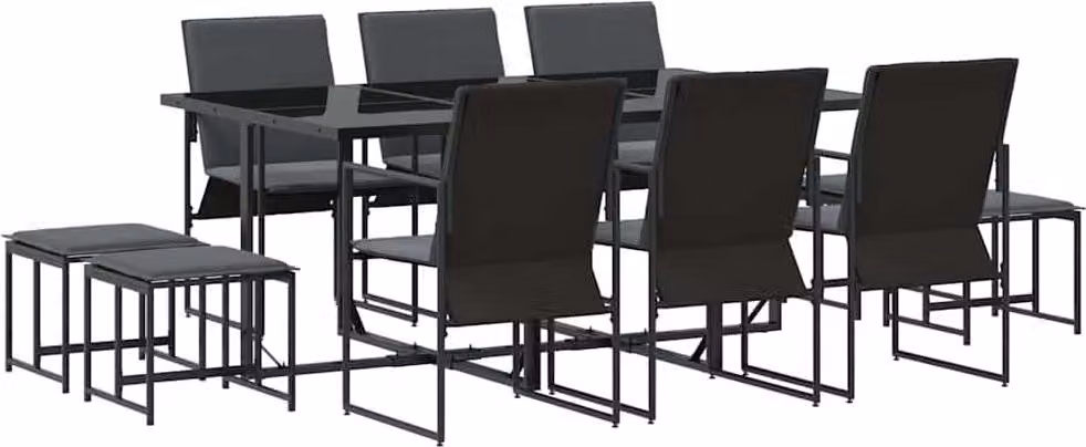 Set da Pranzo per Giardino 11 pcs Nero Acciaio