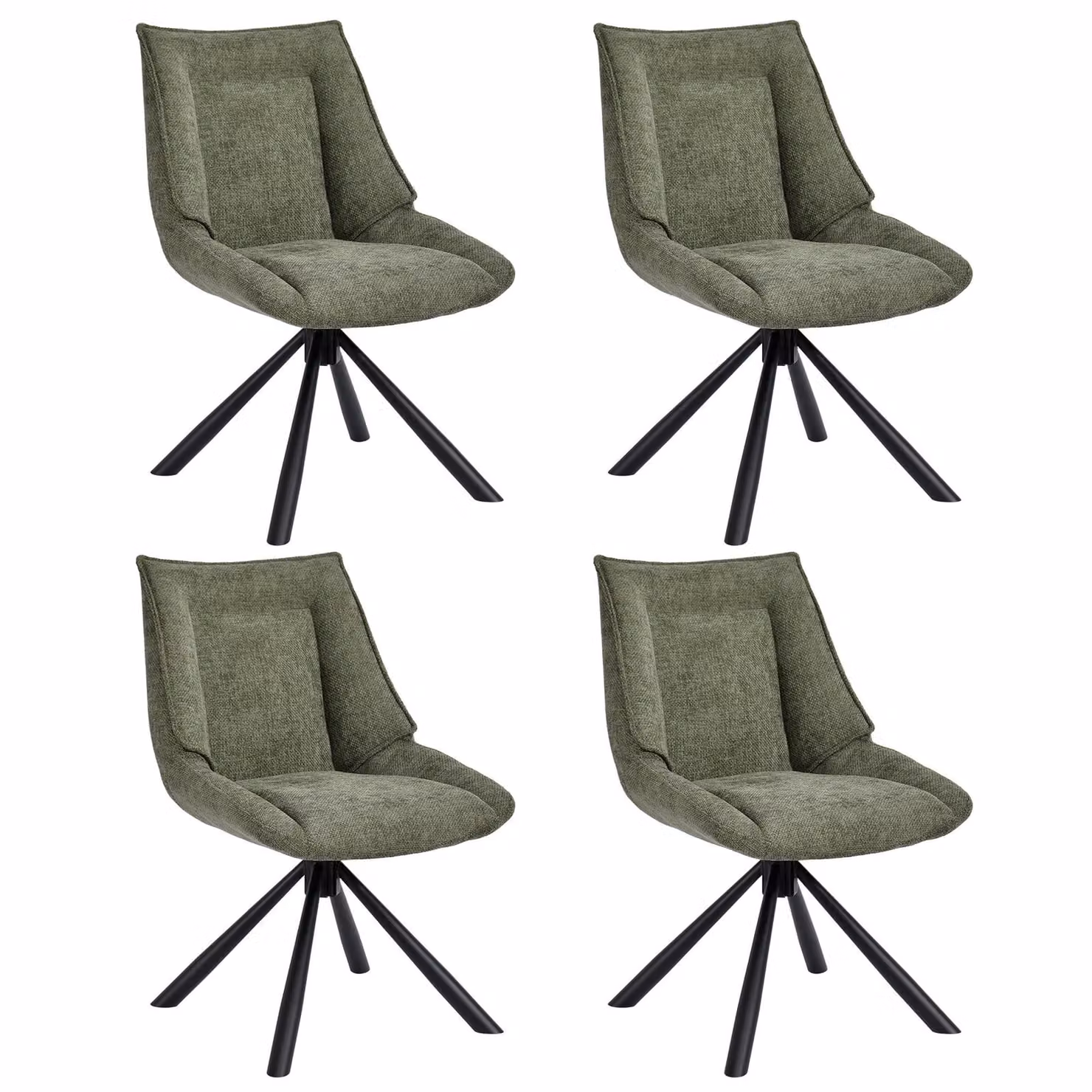 Duhome sedia da pranzo set di 4 sedie da cucina Sedia girevole a 180° in tessuto di ciniglia e struttura in metallo sedia da salotto con funzione reclinabile, verde