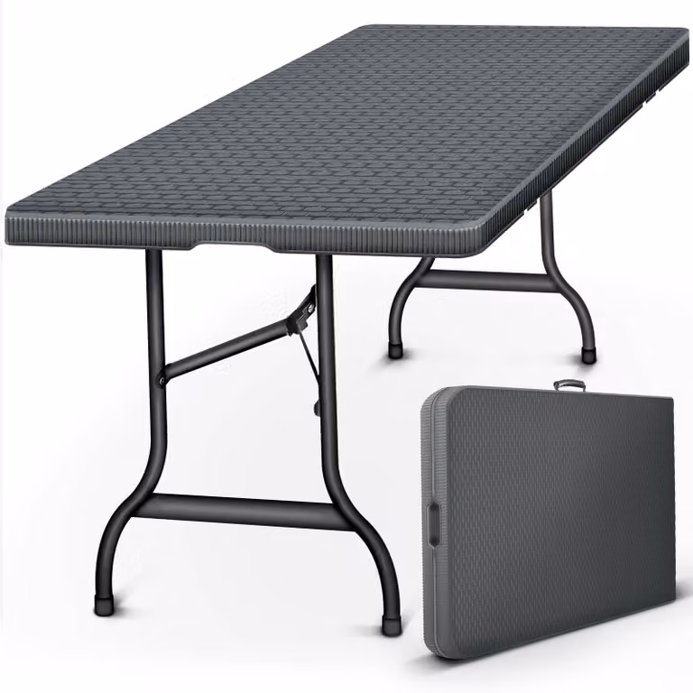tillvex tavolo da giardino pieghevole in rattan 180x75cm | tavolo da buffet con maniglia per il trasporto