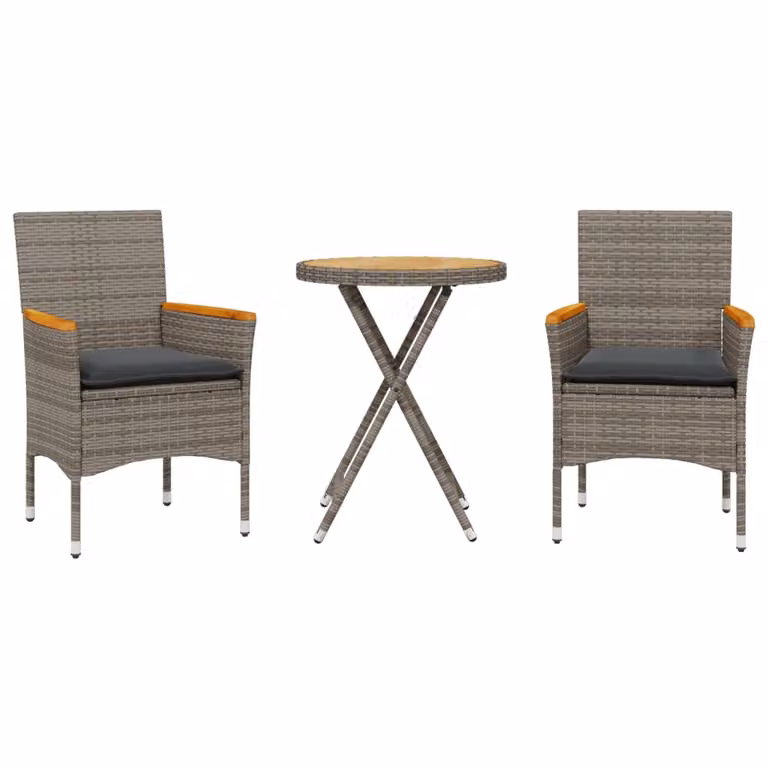 Set da Bistrò 3 pz con Cuscini Grigio Polyrattan Acacia