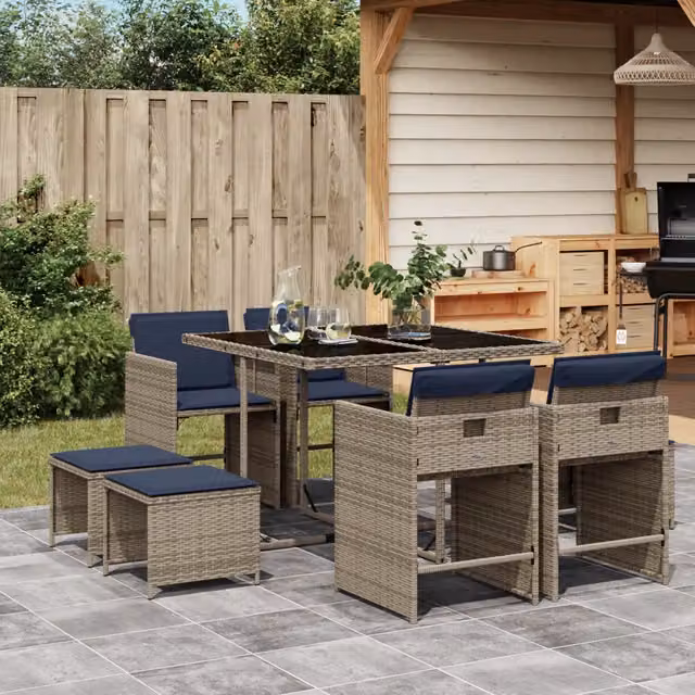 Set da pranzo da giardino da 9 pz con Cuscini Grigio 3277908