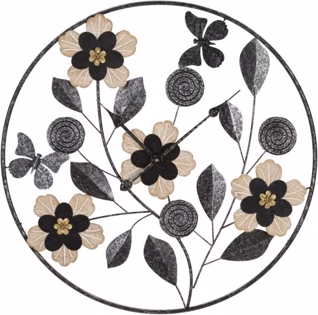 Orologio da muro analogico GIORDANOSHOP Divaker con design floreale moderno in metallo e legno, Marrone e Nero, Ø 67 cm, P: 5,5 cm – 1