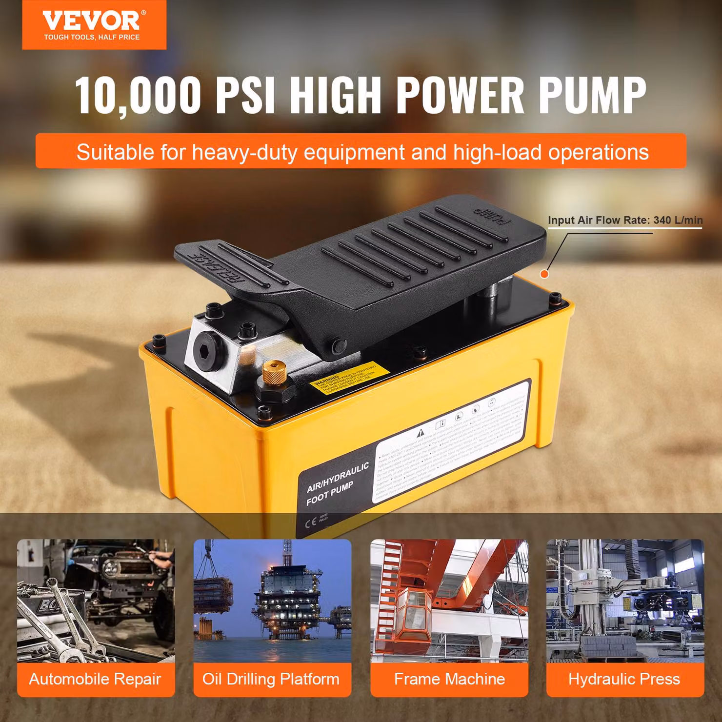 Pompa pneumoidraulica, pressione 10000 PSI, capacità serbatoio 1,6L, tubo flessibile 2M, serbatoio 16L