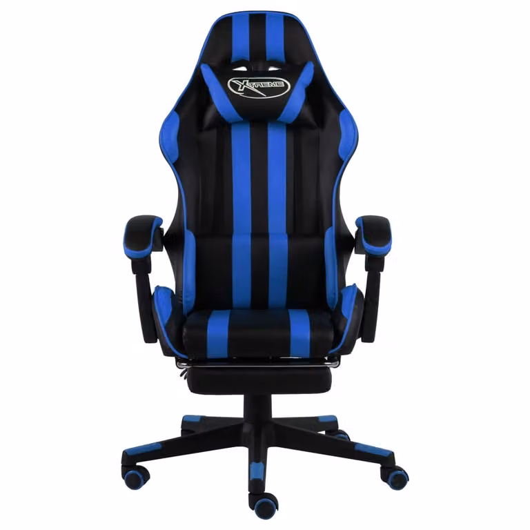 Sedia da Gaming con Poggiapiedi Blu e Nera in Pelle finta