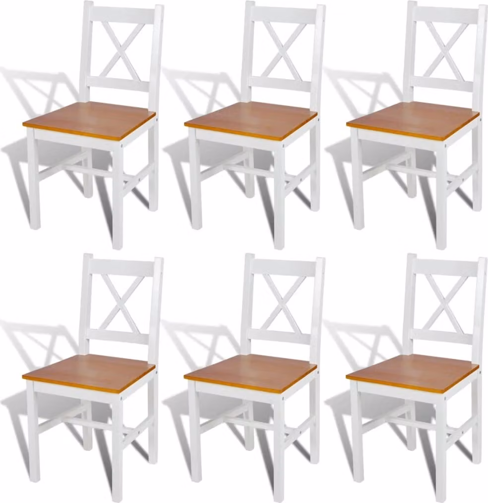 The Living Store Sedie da pranzo 6 pz. Legno di pino bianco
