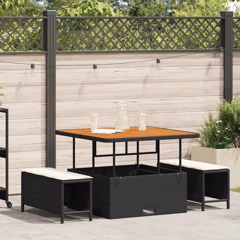 Set da pranzo per giardino e terrazzo vidaXL in polyrattan e legno di acacia nero 3 pezzi