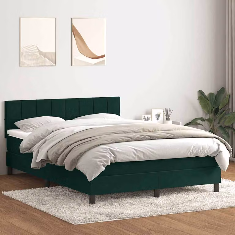 vidaXL Giroletto a Molle Ibrido con Materasso in Velluto Verde Scuro L: 160 cm, P: 220 cm