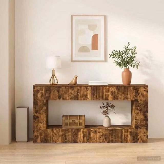 Tavolo consolle moderno vidaXL in legno color quercia marrone L 155 x P 29 x H 74 cm