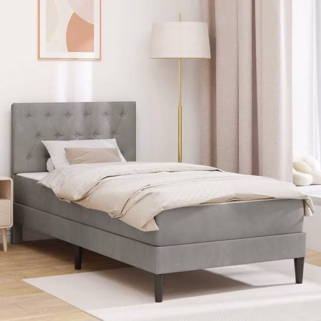 Letto imbottito moderno vidaXL in velluto grigio con materasso L: 100 cm, P: 200 cm, H: 96 cm