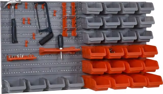 Contenitore Portautensile Durhand con 44 Scatole Regolabili e Rimovibili, Montaggio a Muro, Rosso Grigio, L: 54 cm, P: 22 cm, H: 95 cm