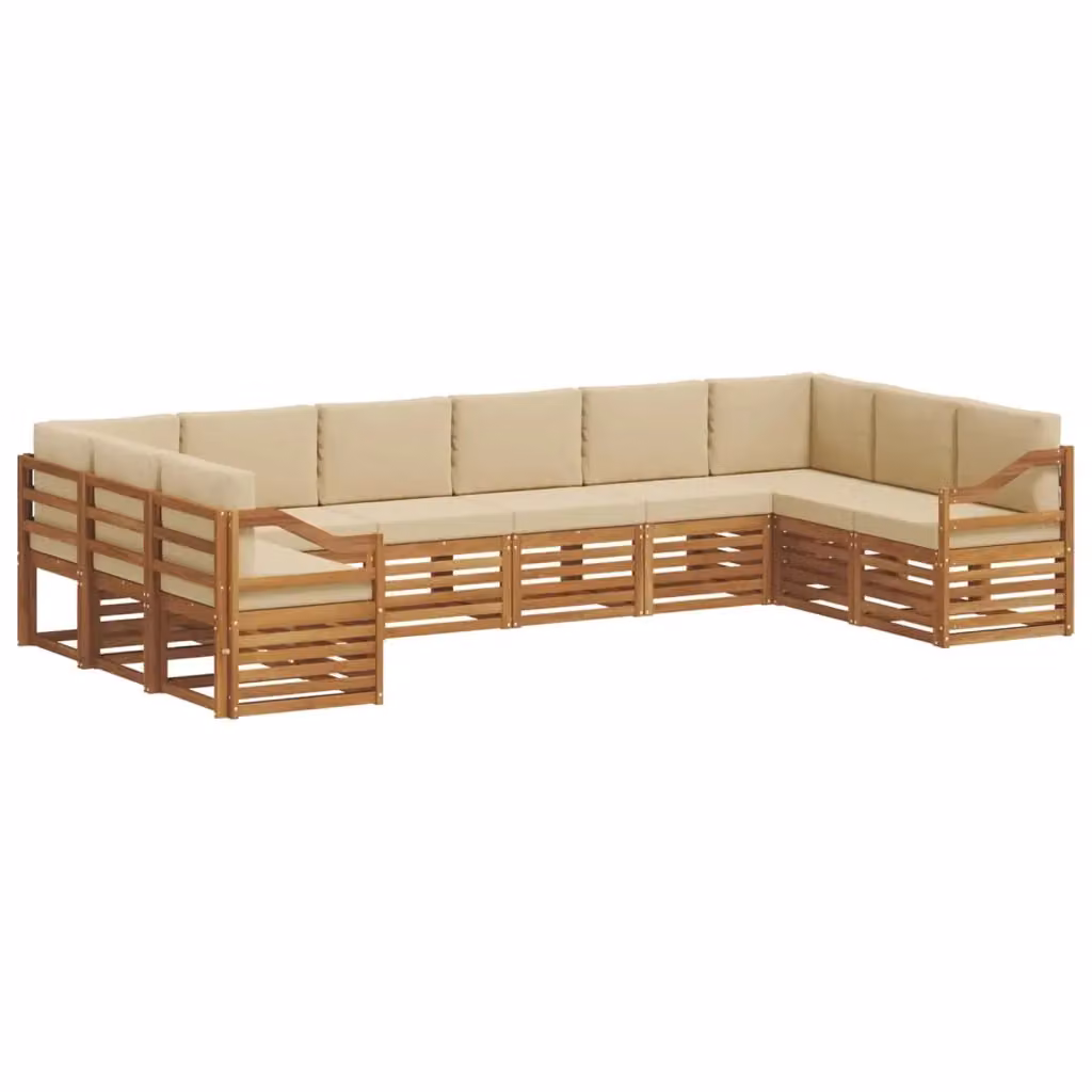 Set di divani da esterno a L vidaXL in legno di acacia con cuscini, colore beige e sabbia – 2