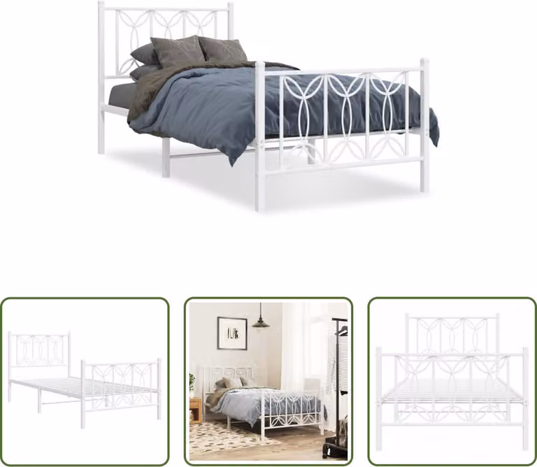 The Living Store Struttura letto con testiera e pediera in metallo bianco 75x190 cm