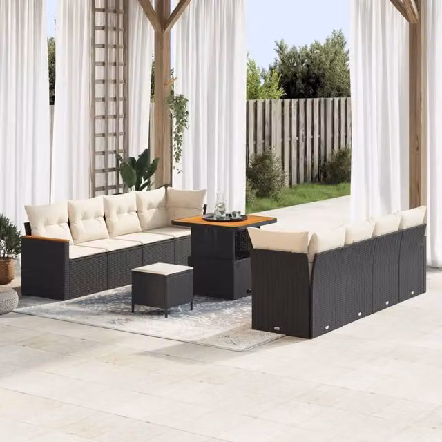 Set Divano da Giardino 11 pz Nero polyrattan 3362885