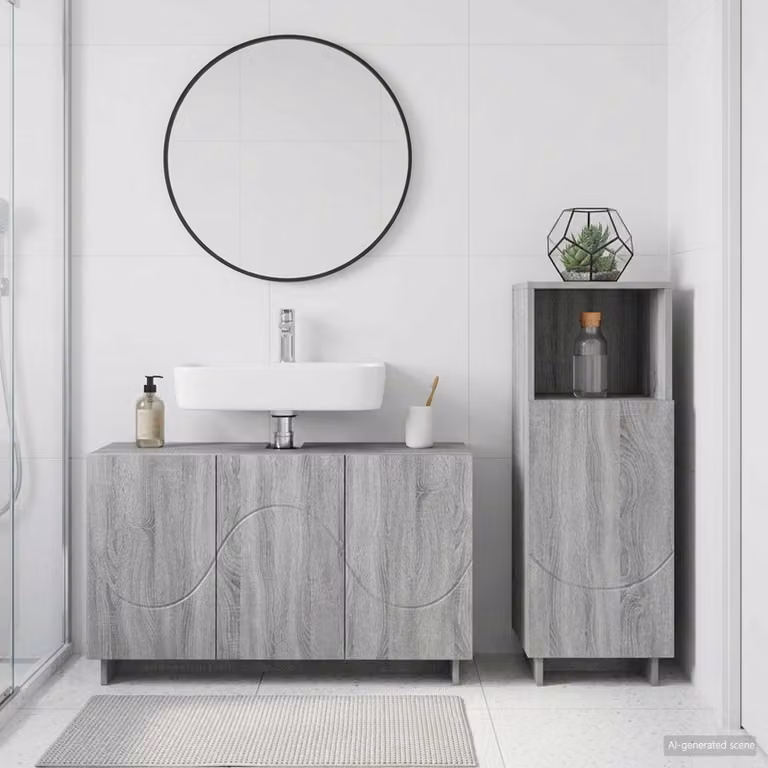 Set mobili da bagno vidaXL composto da mobile lavabo e pensile grigio in legno ingegnerizzato con finitura opaca