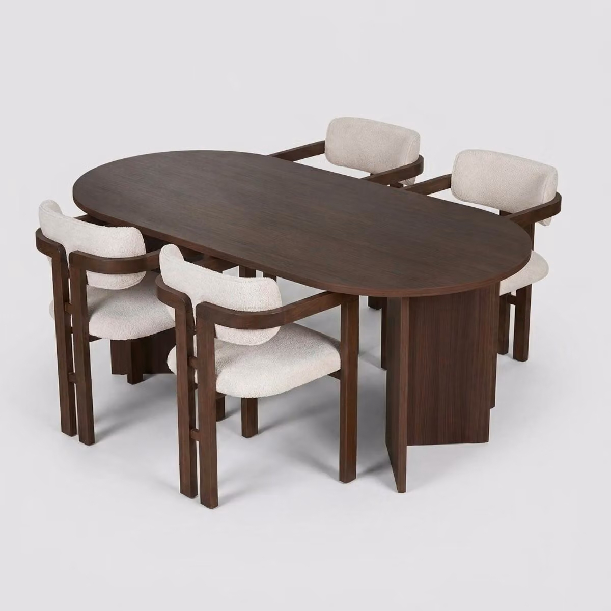 Set da pranzo Meridia 4 con 4 sedie imbottite in noce scuro - bianco
