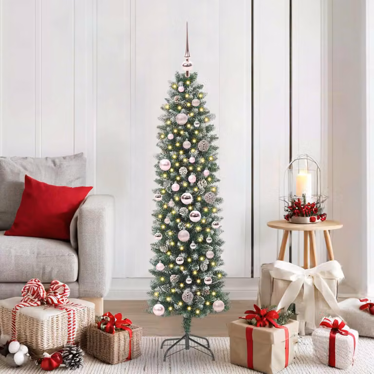 vidaXL Albero di Natale Artificiale Sottile Verde e Bianco 150 cm