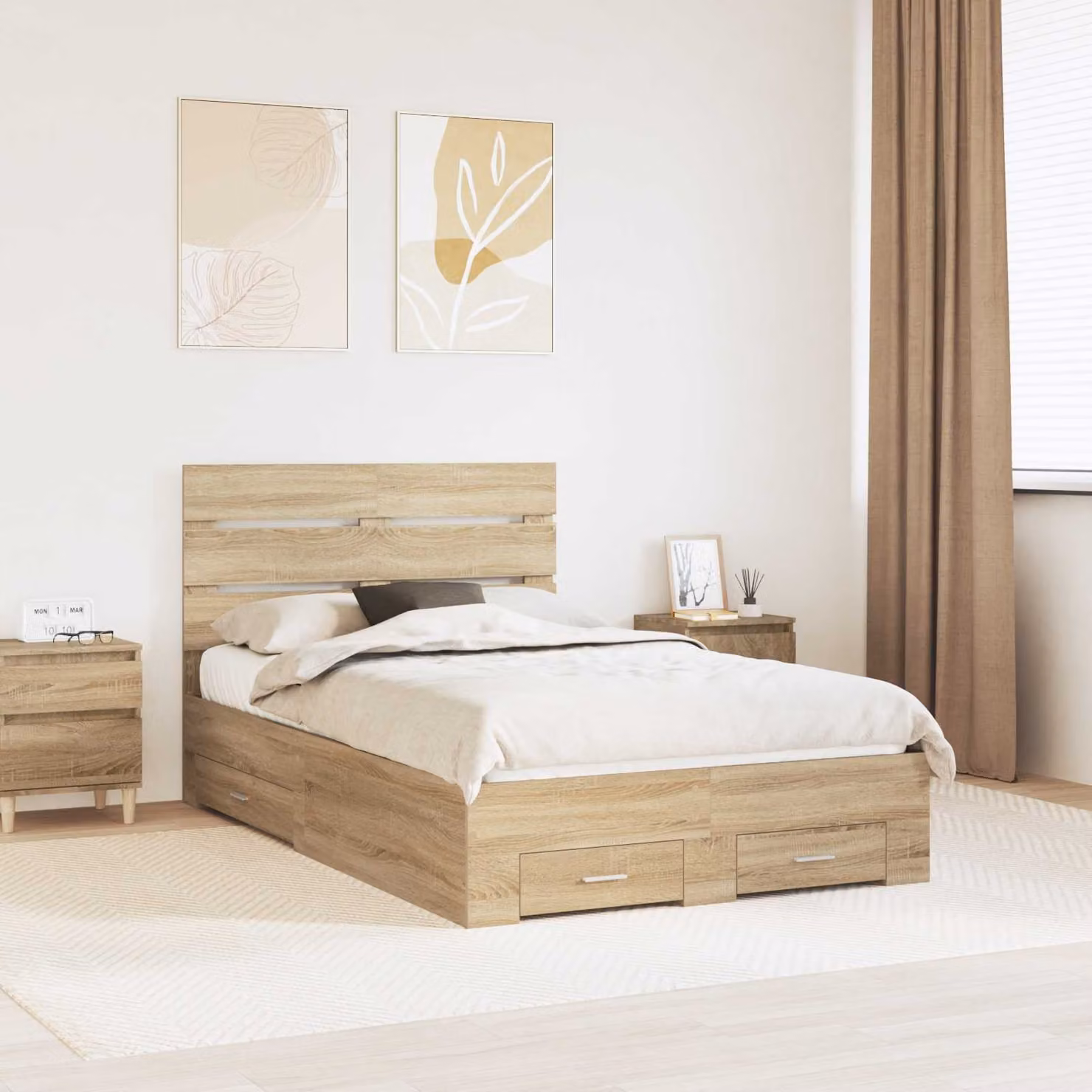Struttura del letto con cassetto vidaXL in legno Rovere Sonoma marrone L 120 cm x P 200 cm x H 100 cm