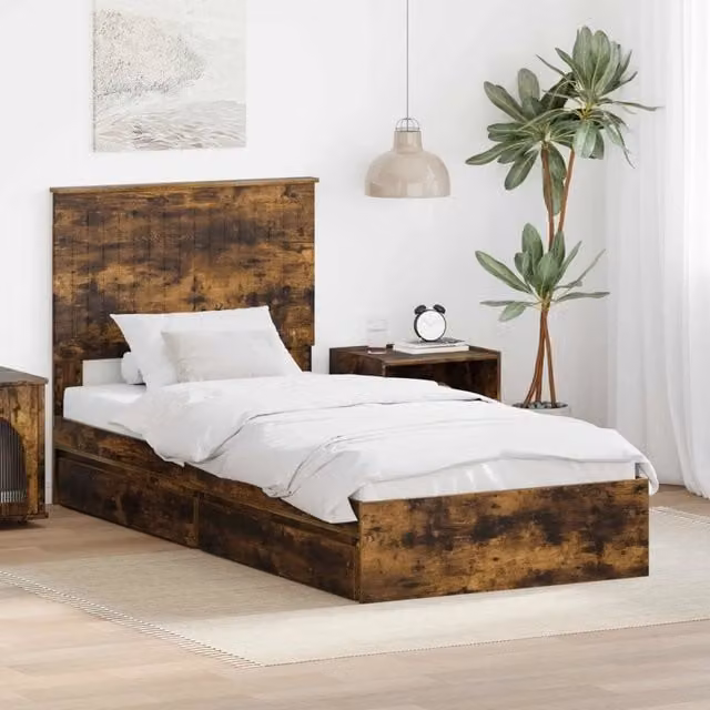 Letto con contenitore e cassetto vidaXL in legno color rovere fumé L/P: 190 x 90 cm