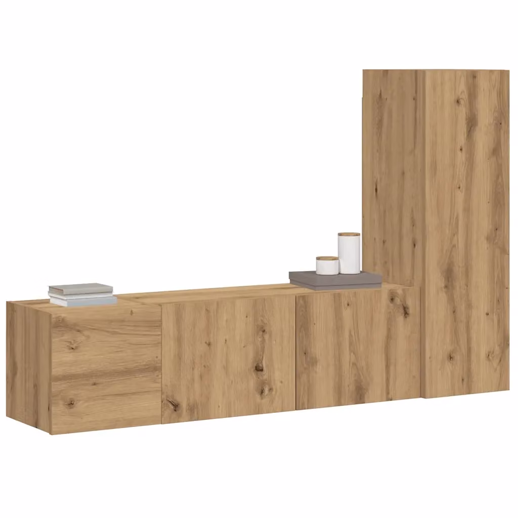 Mobile TV da parete moderno vidaXL in legno e MDF marrone per soggiorno, set di 3 pezzi – 2