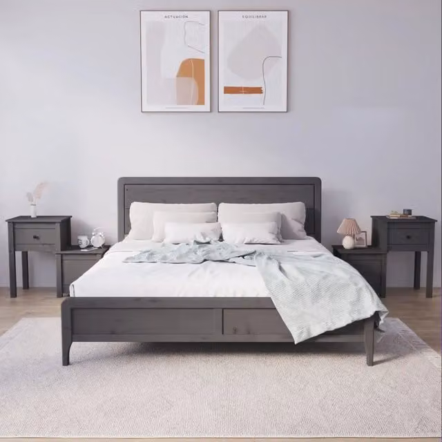 Set di 2 comodini vidaXL in legno massello di pino grigio, L 79,5 cm x P 38 cm x H 65,5 cm
