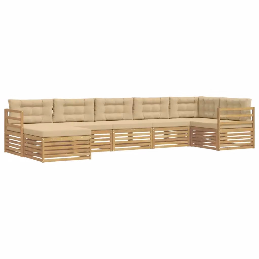 Set di divani da esterno a L vidaXL in legno di acacia con 7 pezzi, Bianco e Beige – 2
