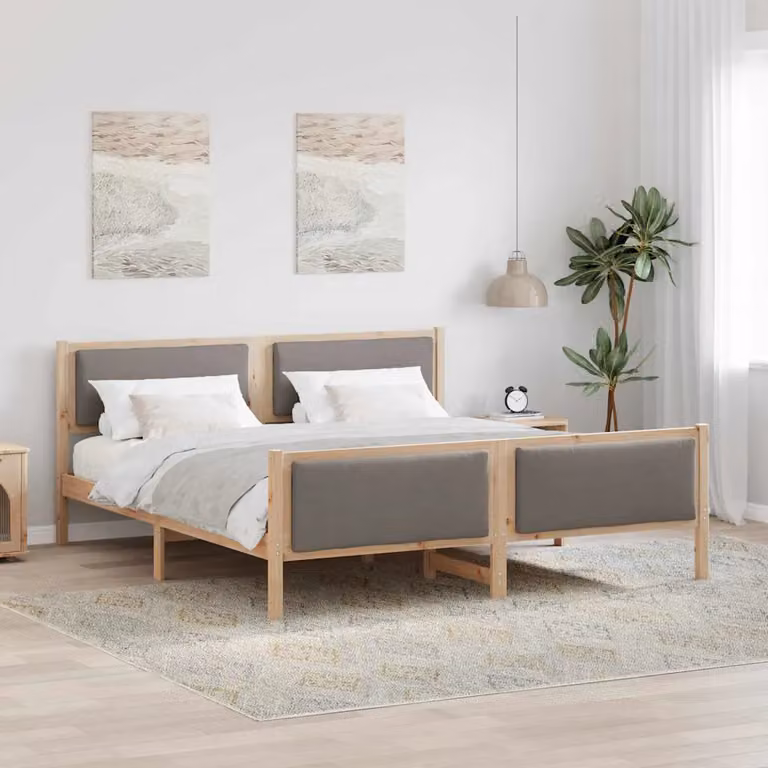 Struttura del letto con testiera Talpa vidaXL in legno di pino e tessuto, L/P: 180 x 200 cm