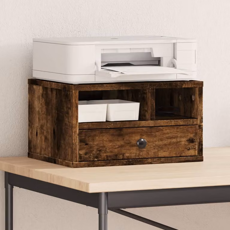 Supporto Stampante vidaXL in Legno Multistrato e MDF, Colore Rovere Fumo, L 40 cm x P 32 cm x H 22,5 cm