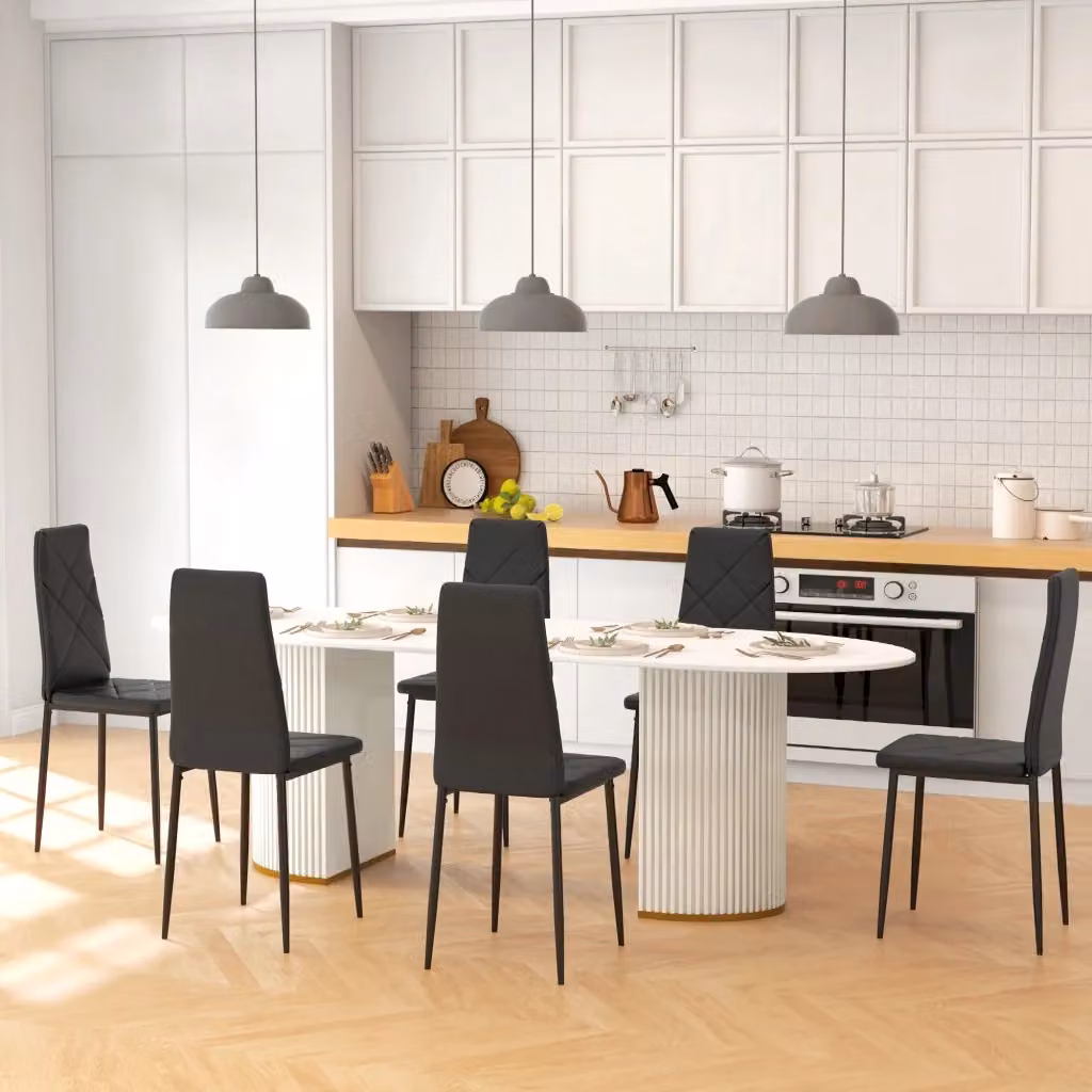 Set di 6 sedie da pranzo moderne GIORDANOSHOP in ecopelle nera con schienale alto e finitura opaca L: 41 cm, P: 50 cm, H: 97 cm – 2