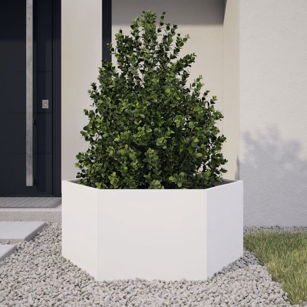 vidaXL Fioriera da Giardino Bianca Esagono 104x90x45 cm in Acciaio