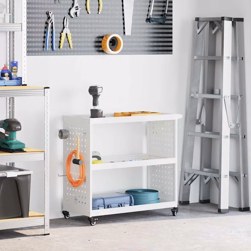 Carrello per attrezzi con scaffale vidaXL in acciaio bianco L: 75 cm, P: 35 cm, H: 73 cm