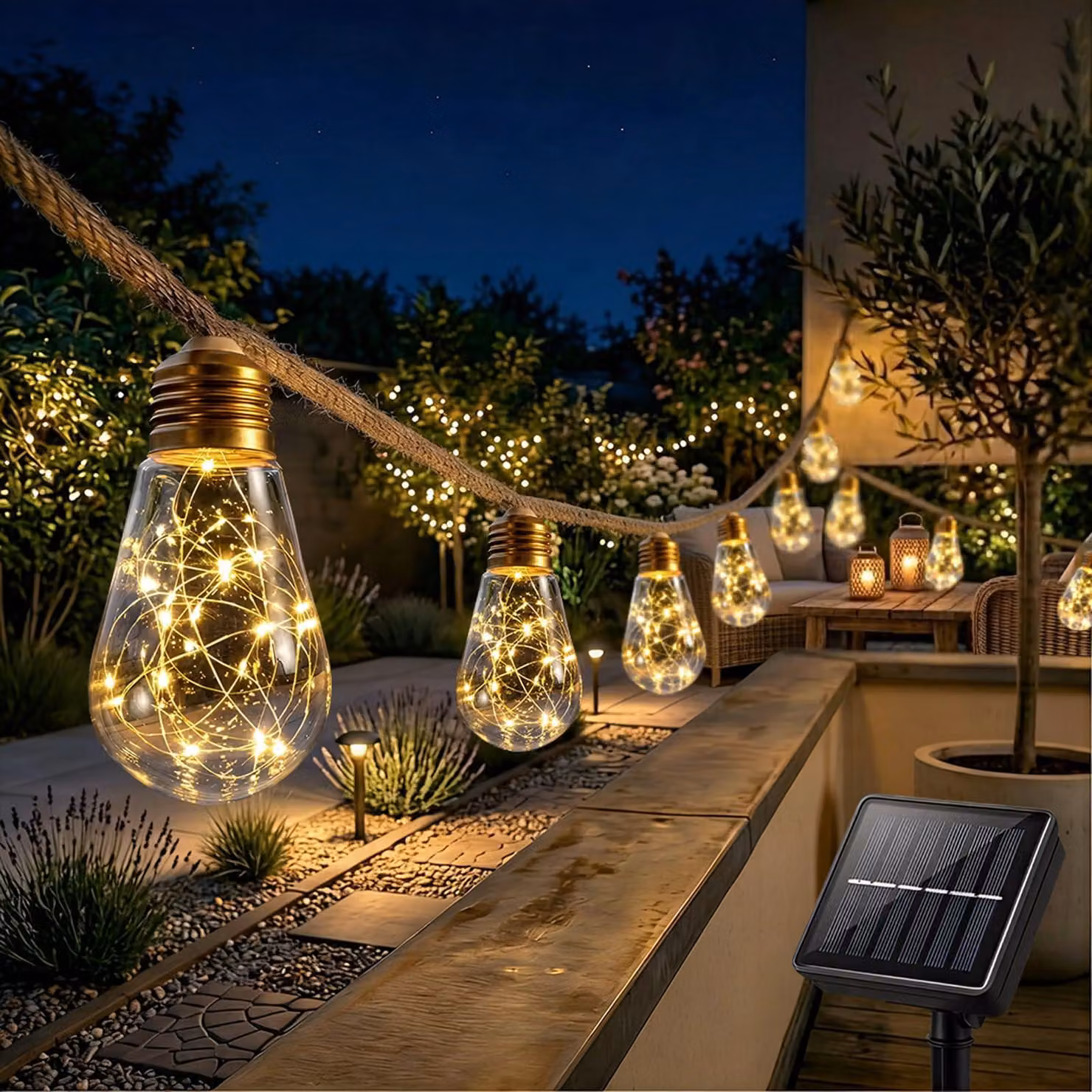 Catena luminosa solare, 16 LED, 8 metri, grado di protezione IP65, 8 modalità, luce bianco caldo