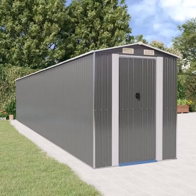 Capanno da giardino Videx in acciaio zincato grigio con porta scorrevole L: 1021 cm, P: 192 cm, H: 223 cm