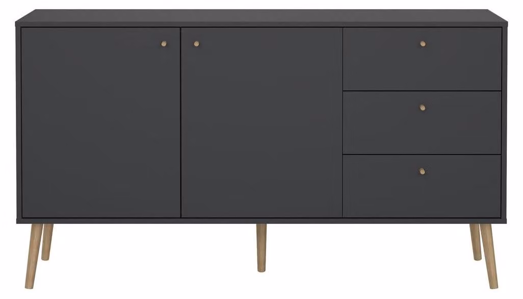 Calicosy - Credenza 2 ante e 3 cassetti con gambe in legno L147,2 cm - TARP