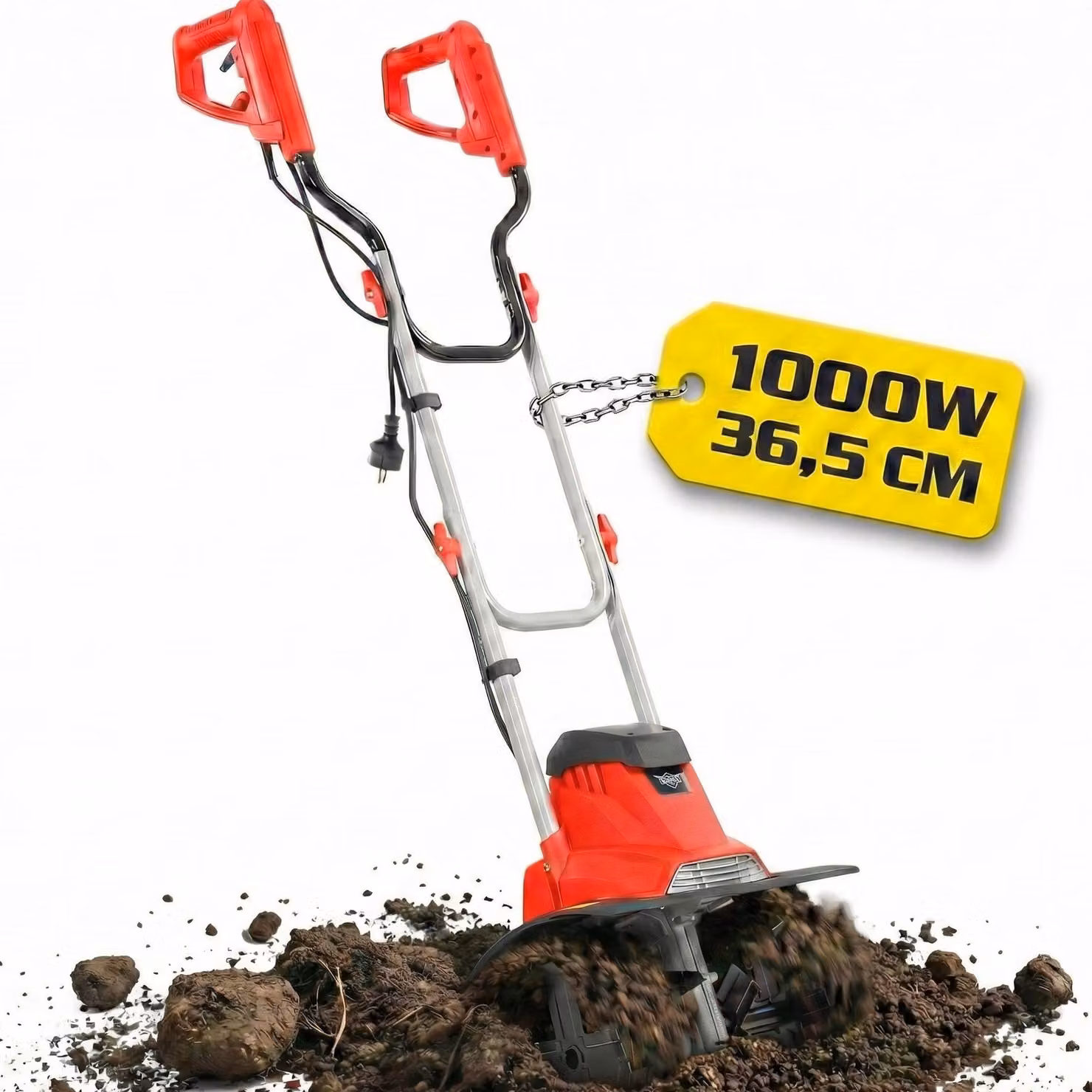 Motozappa elettrica HECHT 738 | Larghezza di lavoro 36,5 cm | Profondità di lavoro 20 cm | 1000 W | 16 lame | 430 giri/min