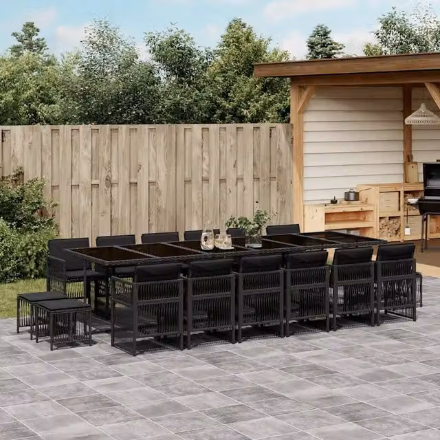 Set da pranzo da giardino vidaXL in polyrattan nero con 17 pezzi e cuscini – 1