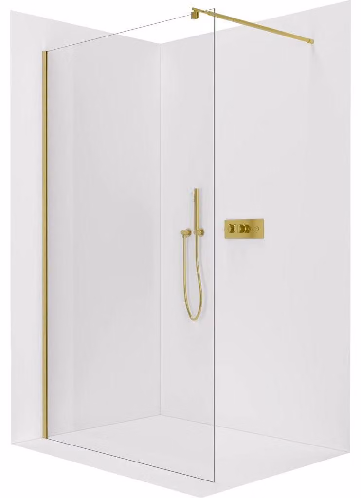 CERANO - Box doccia Walk-in Onyx Round L/P - 8 mm - montante rotondo - dorato, vetro trasparente - 60x200 cm