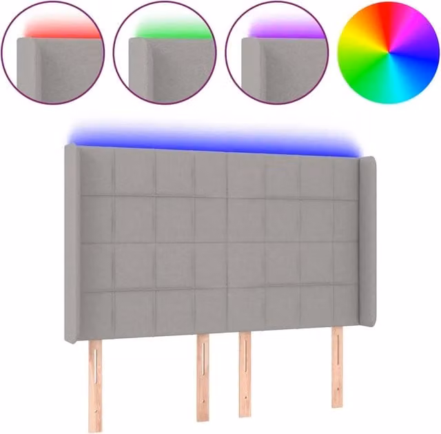 Testata del letto con illuminazione LED e porta USB in tessuto grigio chiaro L: 147 cm, P: 16 cm, H: 118/128 cm