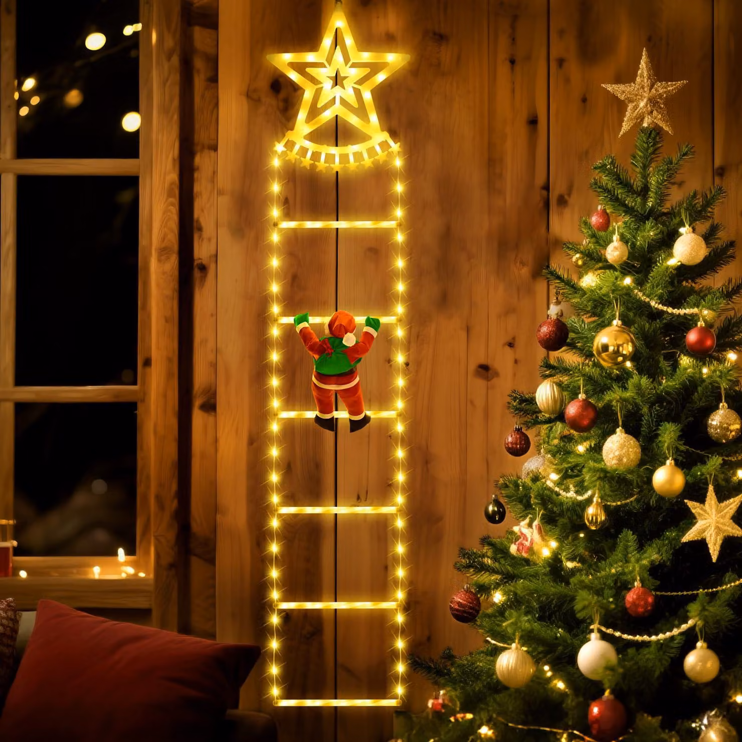 Catena luminosa a LED a forma di Babbo Natale, 1,2 metri, alimentazione USB, 8 modalità, 6 livelli di luminosità
