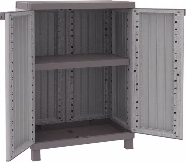 Armadio da giardino Terry C Wood con 2 ante e serratura, colore grigio, L: 68 cm, P: 39 cm, H: 91,5 cm
