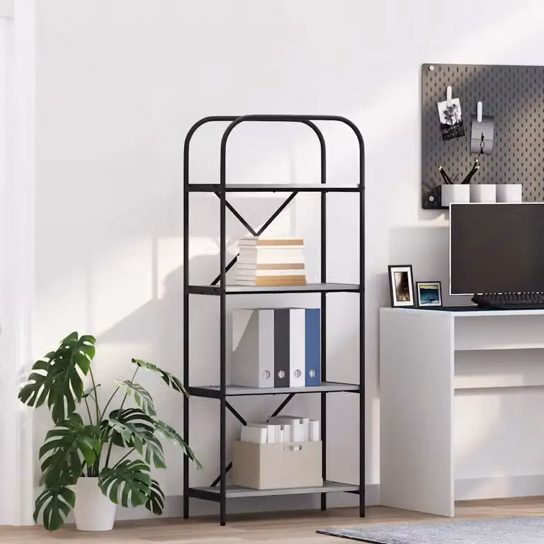 Libreria moderna vidaXL a 4 livelli in legno e metallo, L 60 cm x P 30 cm x H 146 cm, disponibile in nero o grigio