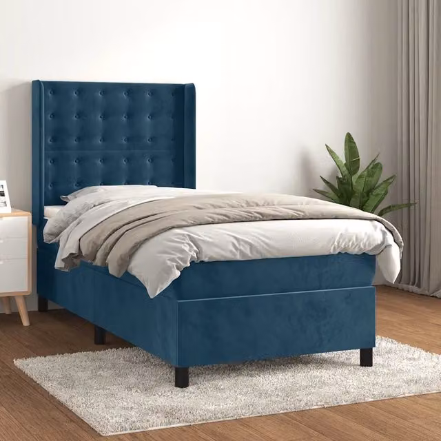 Letto con Giroletto a Molle e Materasso Ibrido vidaXL in Velluto Blu e Bianco L/P/H: 80 x 200 x 40 cm – 1