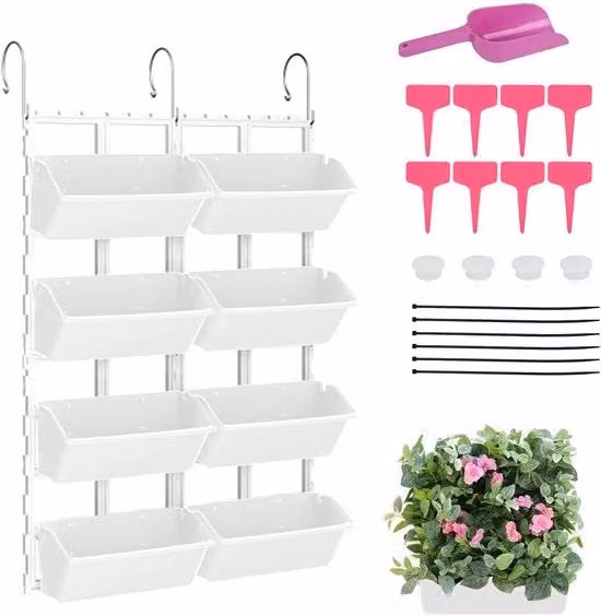 Pianta verticale appesa, parete per piante verticali con 8 contenitori, piantagione verticale per giardino, balcone, decorazione di casa