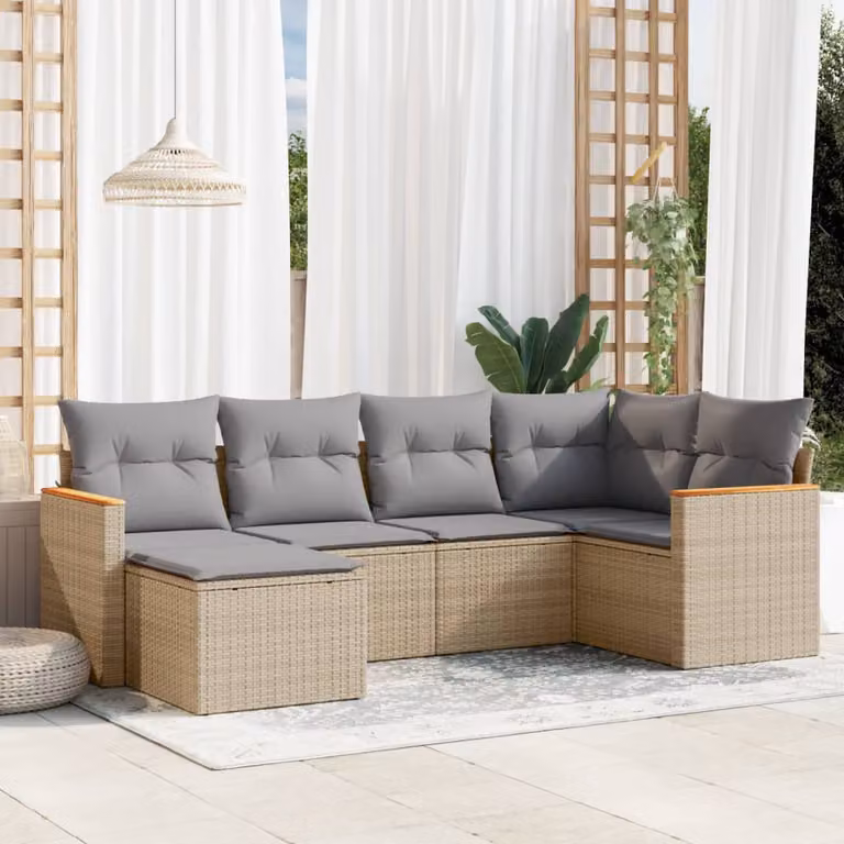 vidaXL Set Divano da Giardino a L 6 pz con Cuscini Beige e Grigio in Polyrattan e Acciaio