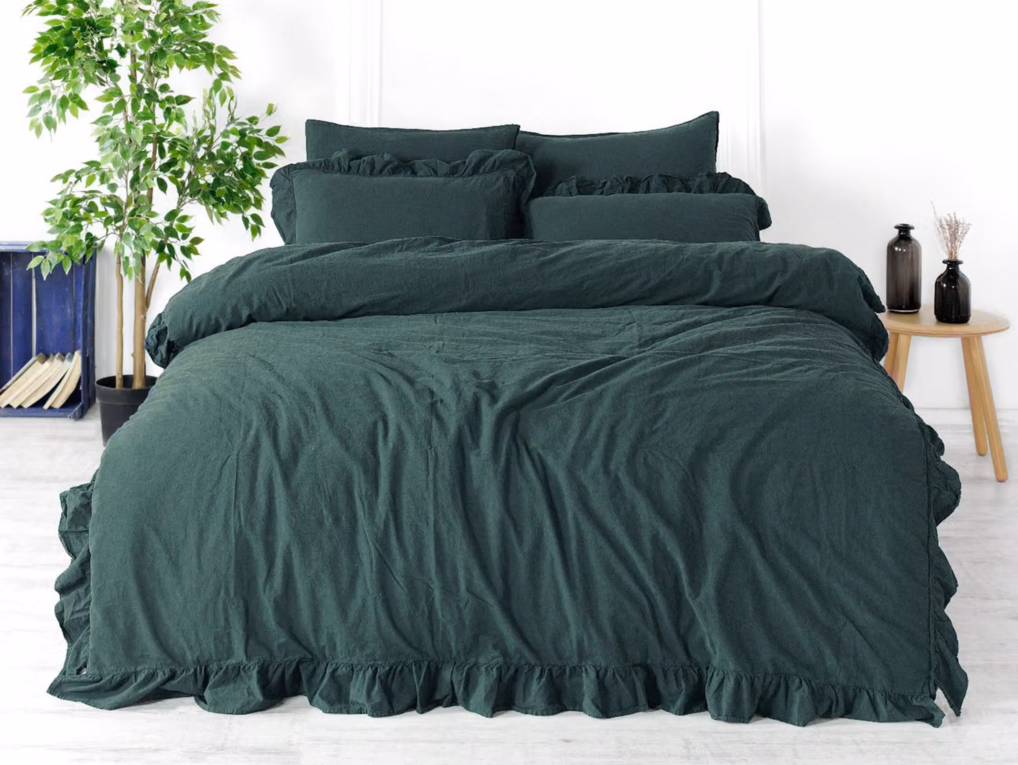 Biancheria da letto in cotone VERDE SCURO/160x200(P) LAVATO A PIETRA
