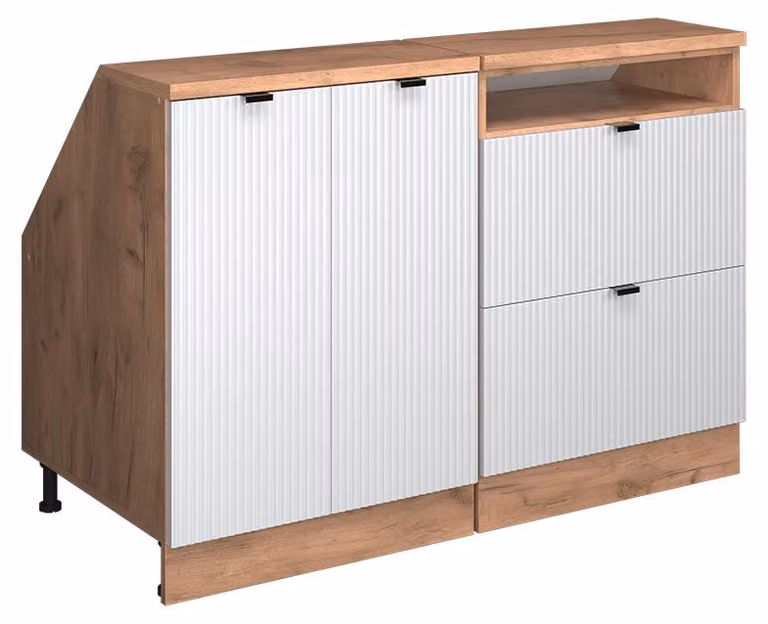 Mobile cucina sottotetto Vicco R-Line Ondulazione bianca 120 cm Set di 2 carcasse armadio profondità 60 cm, Model 60644